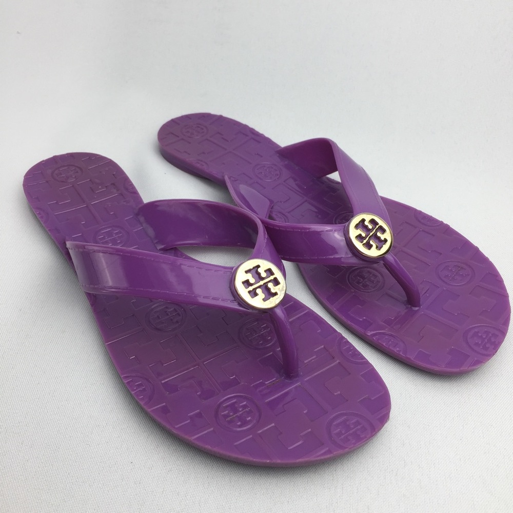 TORY BURCH logo "Thora" hard jelly flip flops!